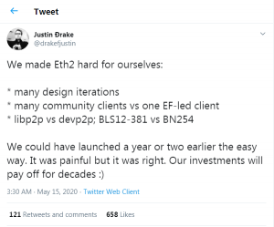 2020 07 10 11 28 38 Justin Ðrake on Twitter   We made Eth2 hard for ourselves    many design iterati 300x249 - شروع فاز نخست Ethereum 2.0 به 2021 موکول شد!