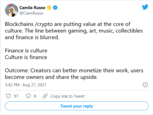 Screenshot 2021 08 28 at 21 10 11 Crypto Is Putting Value at the Core of Culture Camila Russo 300x227 - رمزارزها ارزش اصلی فرهنگ را مشخص میکنند