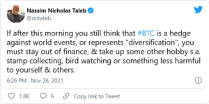 Screenshot 2021 11 26 at 21 47 21 Black Swan Author Nassim Taleb Gloats Over Bitcoin Crash 300x149 - نسیم طالب، نویسنده "قوی سیاه" از سقوط بیت کوین خوشحال است